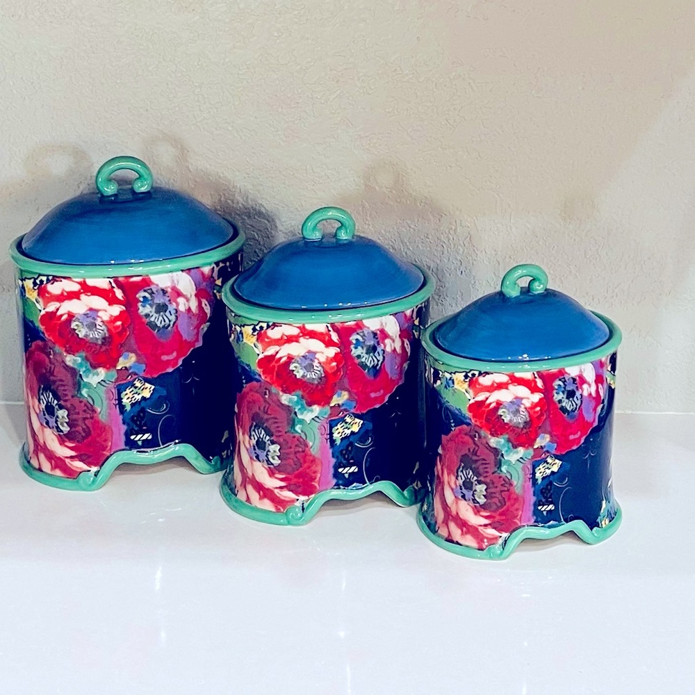 Three Piece Floral Ceramic Canisters for Kitchen Tracy Porter Vintage